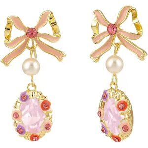 ✨Women Gold Bow Earrings Plated Bow Pearl Hoop Huggie Earring Set Jewelry Gift